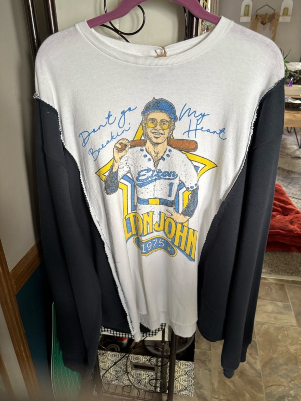 Elton John upcycled Baseball Graphic Sweatshirt - OVERSIZED HANDCRAFTED